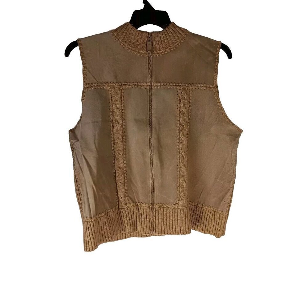 Designer Studio Originals Suede Zipper Vest Womens XL Tan Brown Cable Knit